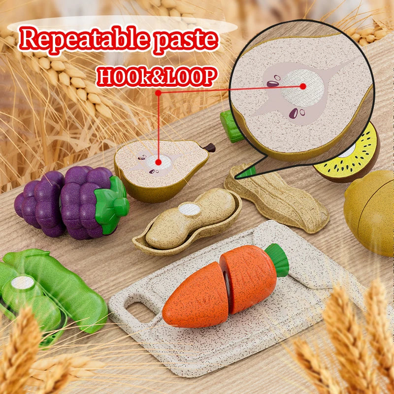 Kid Pretend Play Kitchen Toy Set Simulation Cut Fruit Vegetables Sensory Game Make Pizza Food Cook Girl Interactive Education To.