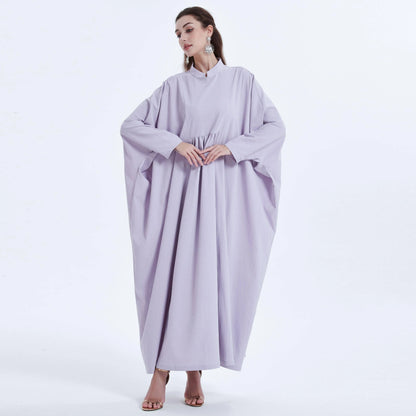 Ramadan kebaya Middle Eastern Muslim women's dress solid color pleated bat sleeve loose dress Abaya.