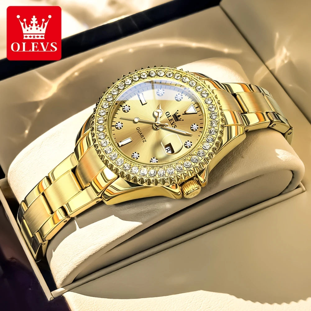 OLEVS 9945 Women Brand Original Quartz Watch Luxury Diamond Automatic Calendar Watch Waterproof Gold Elegant Women Watch Reloj.