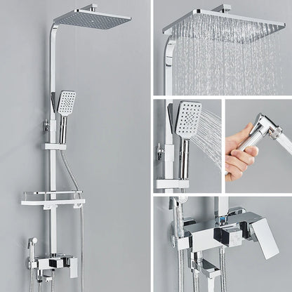 Black Chrome 3/4-way Shower Faucet Rainfall Shower Hot Cold Water Mixer Bidet Faucet Commodity Shelf For Bathroom Shower Mixer