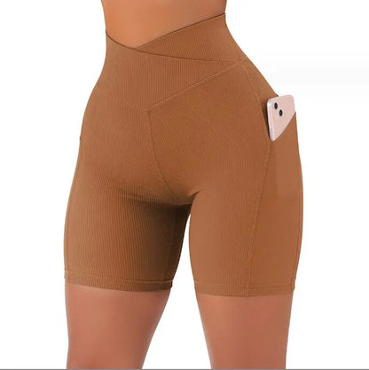 Sports Short Women Cross Workout Yoga Shorts with Pockets 5" High Waist Booty Biker Short.