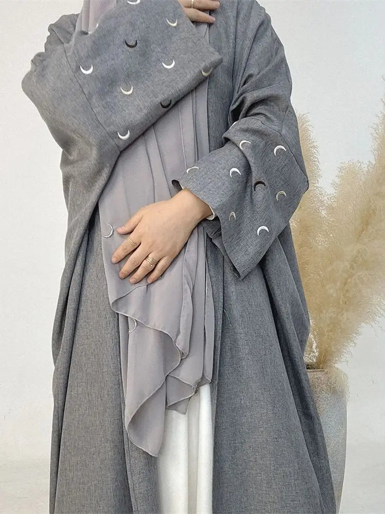 Moon Embroidery Open Abaya 2024 New Luxury Kimono Coat Hijab Muslim Sets for Women Islam Retro Modest Clothing for Party Kebaya