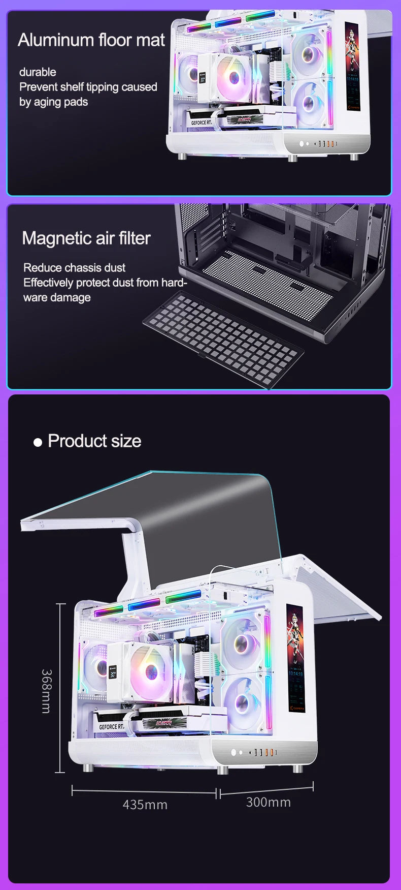 X-GAMERX HUANYI WING MATX Seaview room Case Vertical Desktop Computer 360 Water-cooled Chassis TYPE-C Interface With Screen