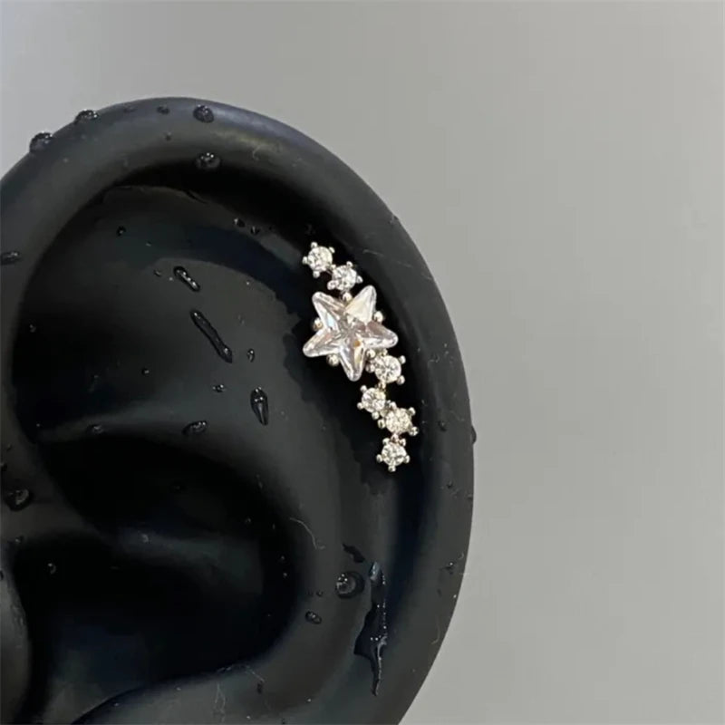1pcs Quality Shiny Cross Zircon 316L Stainless Steel Ear Bone Nail Y2K Style Silver Color Earring for Women Cochlear Accessories