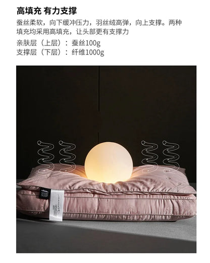 Pure Cotton Satin Jacquard Silk Pillows 48*74cm Mulberry silk Filling Anti Mite Soft Fluffy Hotel Sleeping Bedding Pillows.