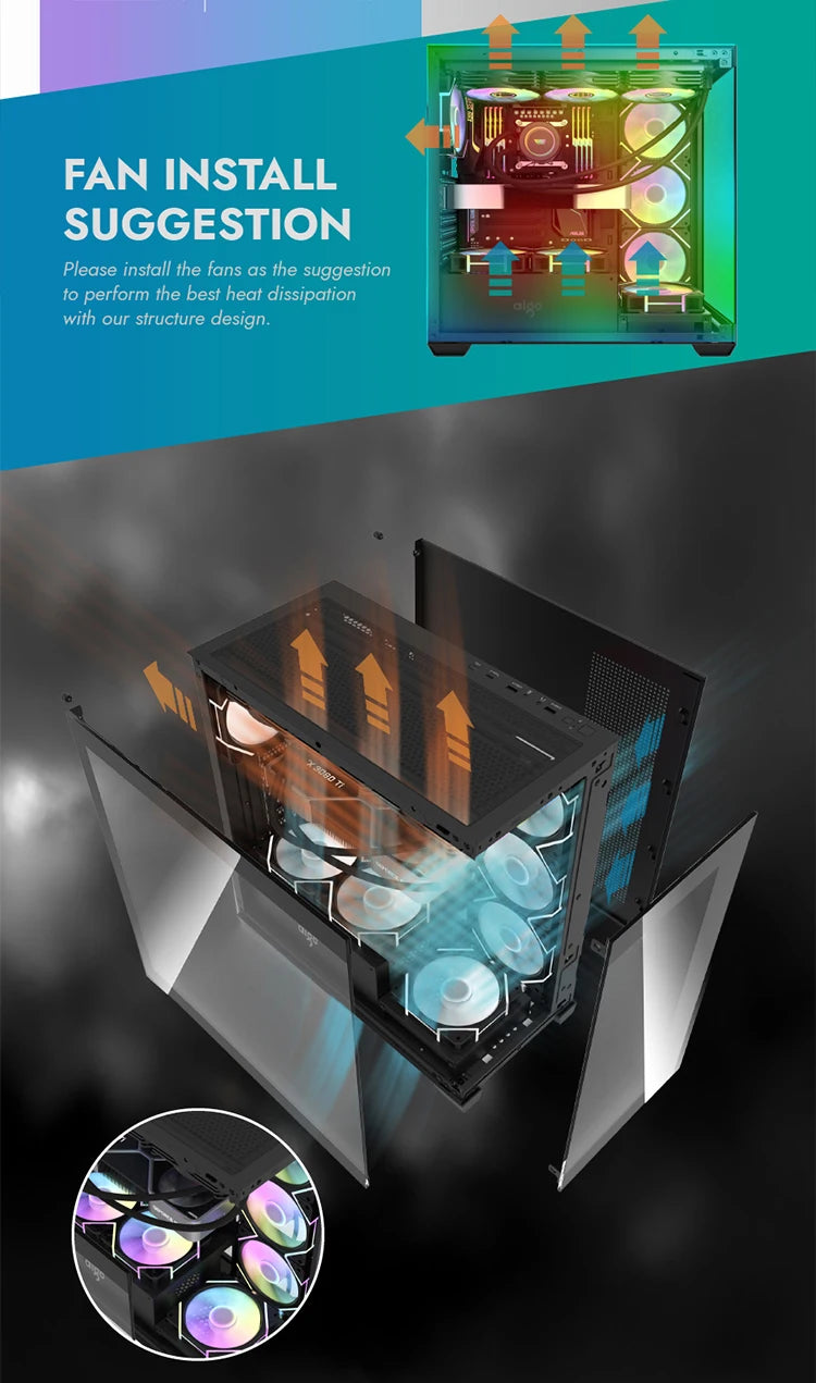 Aigo AS900 PC Case 270° Panoramic Design ATX M-ATX ITX Sea View Room Side Transparent Desktop Chassis Diy Gaming Computer Case.