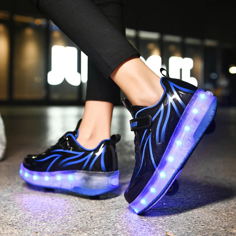 Two Wheels Children's Led Light Roller Skate Shoes For Kids Boys Girls Luminous Sneakers Skateboard USB Charging.