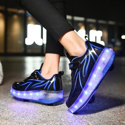 Two Wheels Children's Led Light Roller Skate Shoes For Kids Boys Girls Luminous Sneakers Skateboard USB Charging.