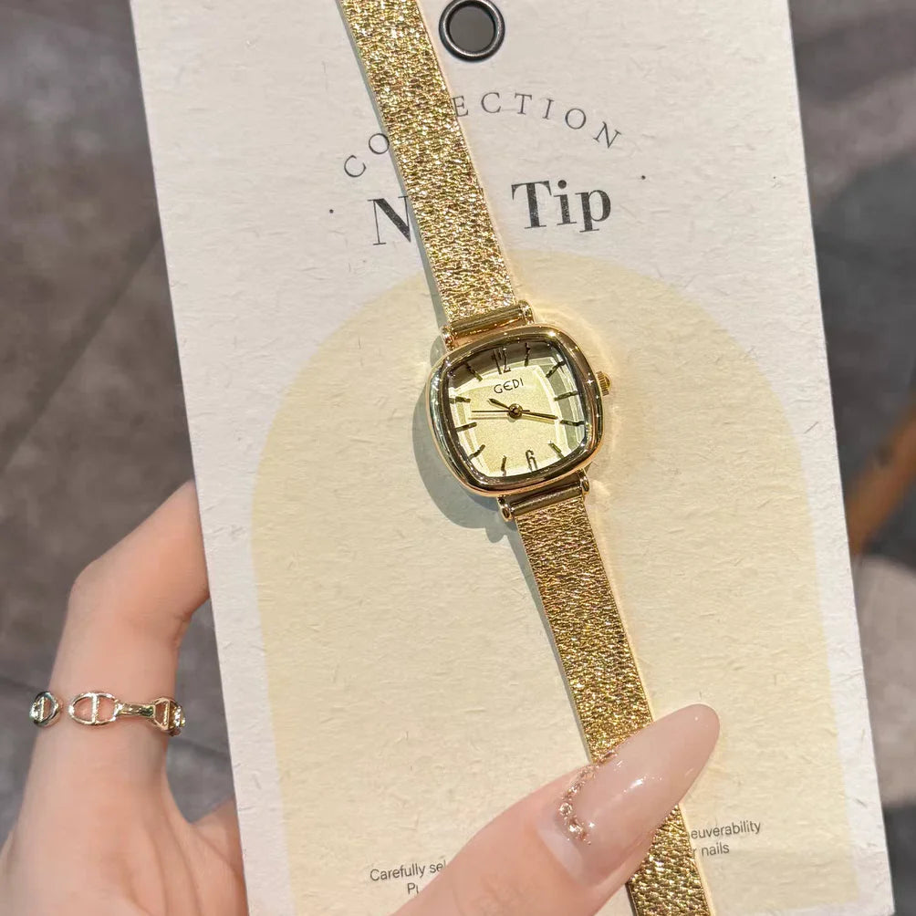 GEDI Golden Watch Light Luxury Quartz Stainless Steel Watch Casual Fashion Dress Temperament Waterproof Women's Wristwatches.