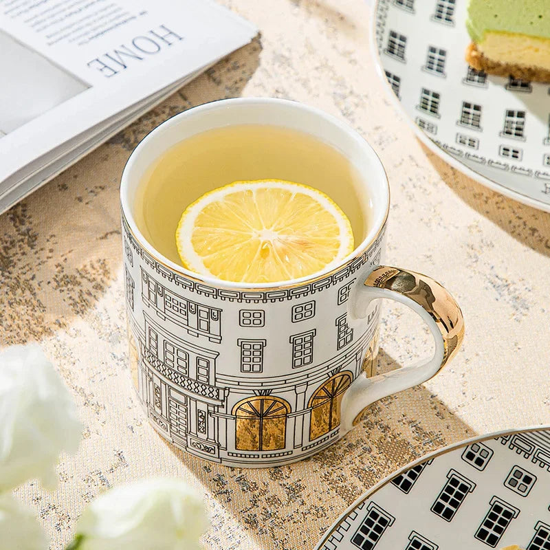 European-style Roman Architecture Ceramic Disc Coffee Cup Snacks Main Course Plate Kitchen Tableware Coffee Mug Storage Tray.