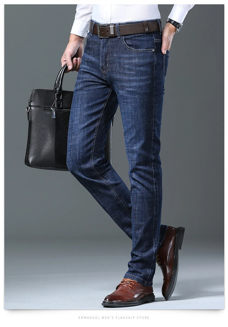 Male  All-match Brand Trousers Four Season Men's High Quality Jeans  Business Casual High Waist Denim Pants Simplicity Cool.