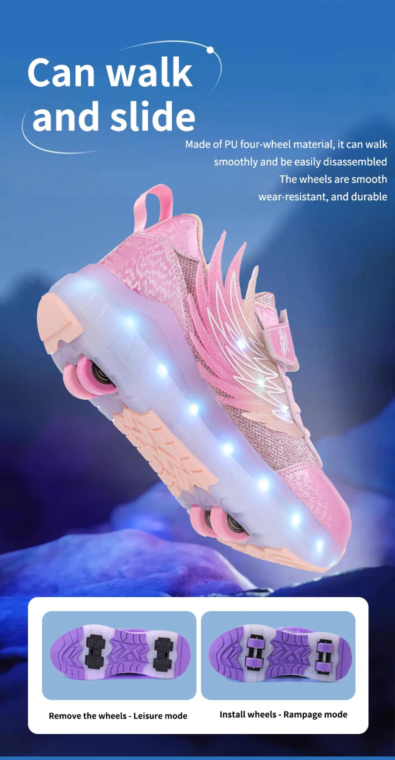 Boys Girls Roller Shoes LED Light Up USB Charging Children Roller Skate Casual Skateboarding Shoes Sports Shoes Kids Sneakers.