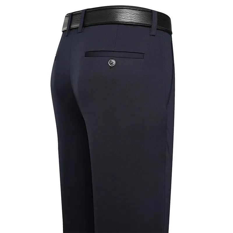 Spring Summer Men's Casual Pants Stretchy Suit Pants Formal Business Trousers Plus Size 46 48 Classic Navy Blue Trousers.
