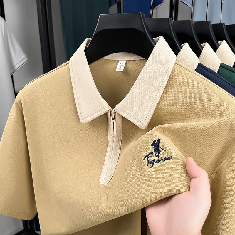Luxury brand short sleeve polo shirt men's fashion Pony embroidered summer trendy breathable casual color blocked lapel T-shirt