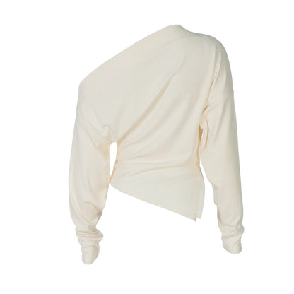 Women Casual Top Fashion Slim Slit Long Sleeve Pullover Top Sexy Strapless Pleated New Party Looks Top Female Streetwear