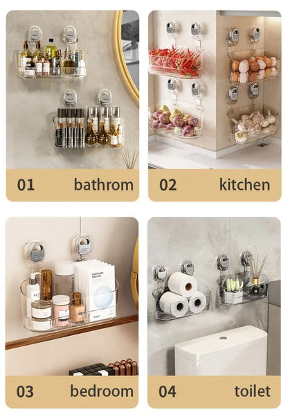 Saugnapf-Aufbewahrungsregal für Badezimmer, stanzfreie, an der Wand montierte Aufbewahrungsbox, kann abnehmbar werden, leerer Aufbewahrungskorb für Toilettenspüle