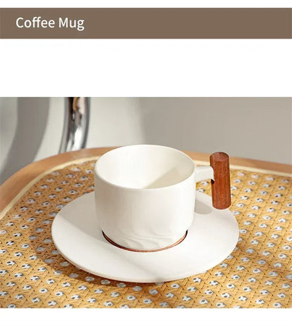 130ML Ceramic Coffee Cup Saucer Set Wooden Handle Japanese Tea Cups Filter Home Water Mug Handmade Frosted Tea Coffee Cup Gift.