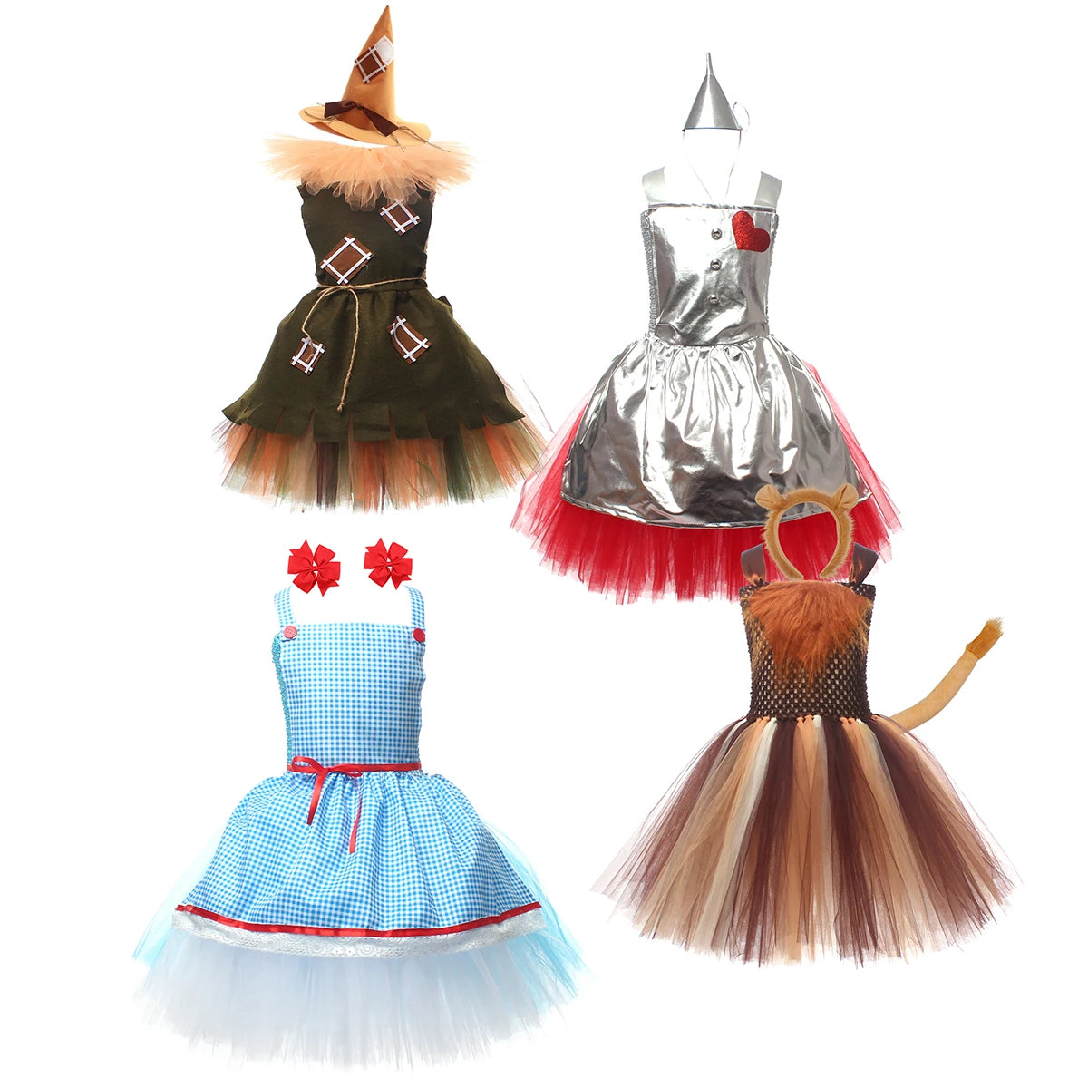 Kinder Mädchen Halloween Kostüm Zauberer von Oz Vogelscheuche Zinn Mann Löwe Hexe Prinzessin Tutu Kleid Rollenspiel Party Bühne Kleid Outfit.