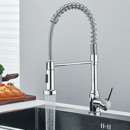 Spring Pull Down Kitchen Faucets Stream Spray Head Hot Cold Water Tap Stainless steel Rotation Kitchen Mixer Tap Crane