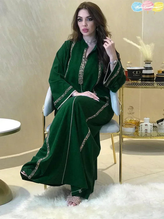 Ramadan Abaya Femme Musulmane marok kanis chen Kaftan für Frau Mode feste Diamanten voller Ärmel lose türkische Dubai Robe