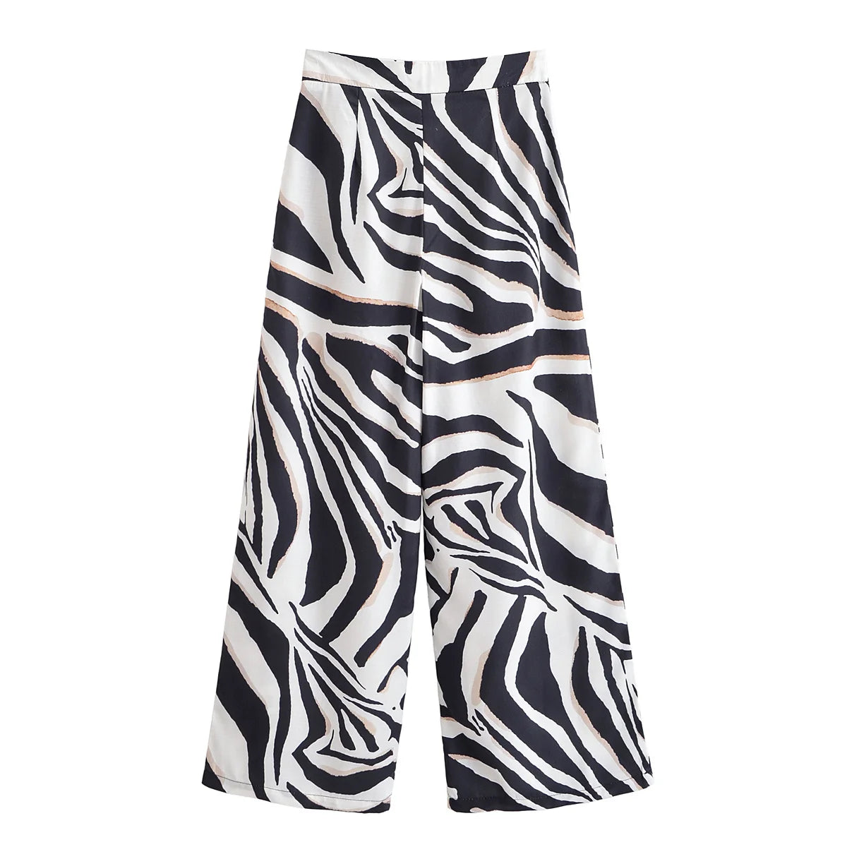 HH Women Pants Suit Fashion Zebra Stripes Single Breasted Sexy Sleeveless V-Neck Top+High Waist Zipper Casual Wide Leg Pants