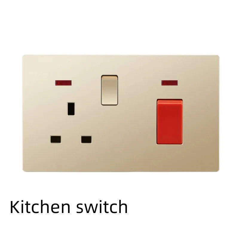 UK Standard 13A Gold USB Stecker Wandsteckdose Lichtschalter, 220V Universal 6-Loch-Doppelsteckdose mit 2,1A USB-Ladeanschluss