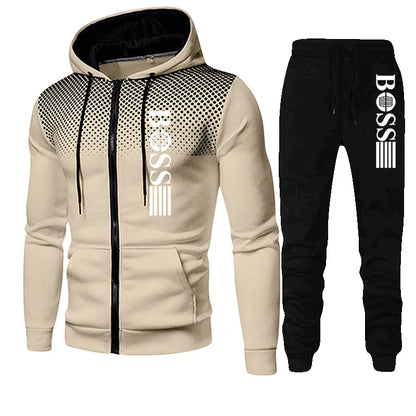 2025 New Men's zippered hoodie + Casual Pants Set for Autumn and Winter fashion Fitness and Warm sportswear Two-piece set.