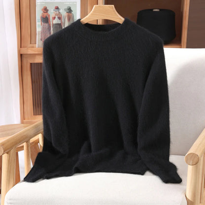 Women's Round-neck Mink Cashmere Sweater Soft Pullover Jumper Comfortable Knitted Top for Autumn Winter Pure Mink Material