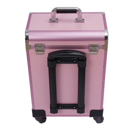 3 in 1 Rolling Makeup Case with Drawer, Large Makeup Case Organizers, Profesional Cosmetic Case for Salon Barber, Light Pink