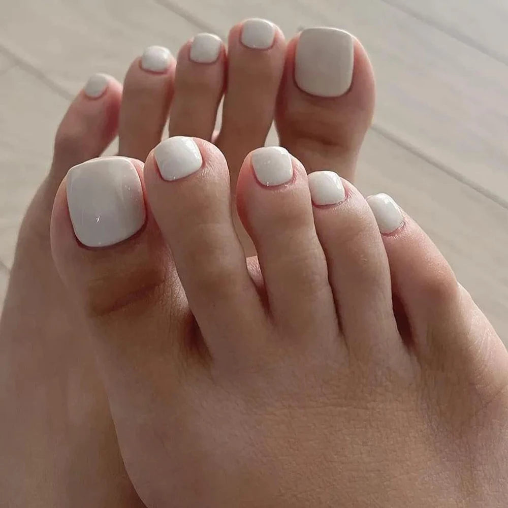 24 PCS Red/White/Black/Yellow/Wine Red Toenails Fake Toe Nails Natural  -Solid Color Square Press on Toenails Short.