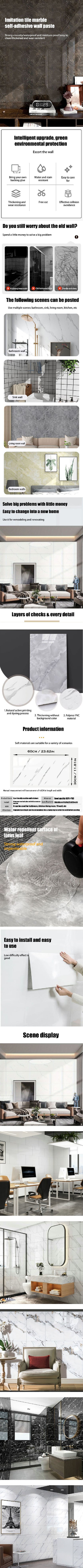 Moisture-proof Adhesive Wall Wallpaper Peel and Stick Wallpaper PVC Waterproof Wall Stickers Imitation Tile Pasting Bathroom