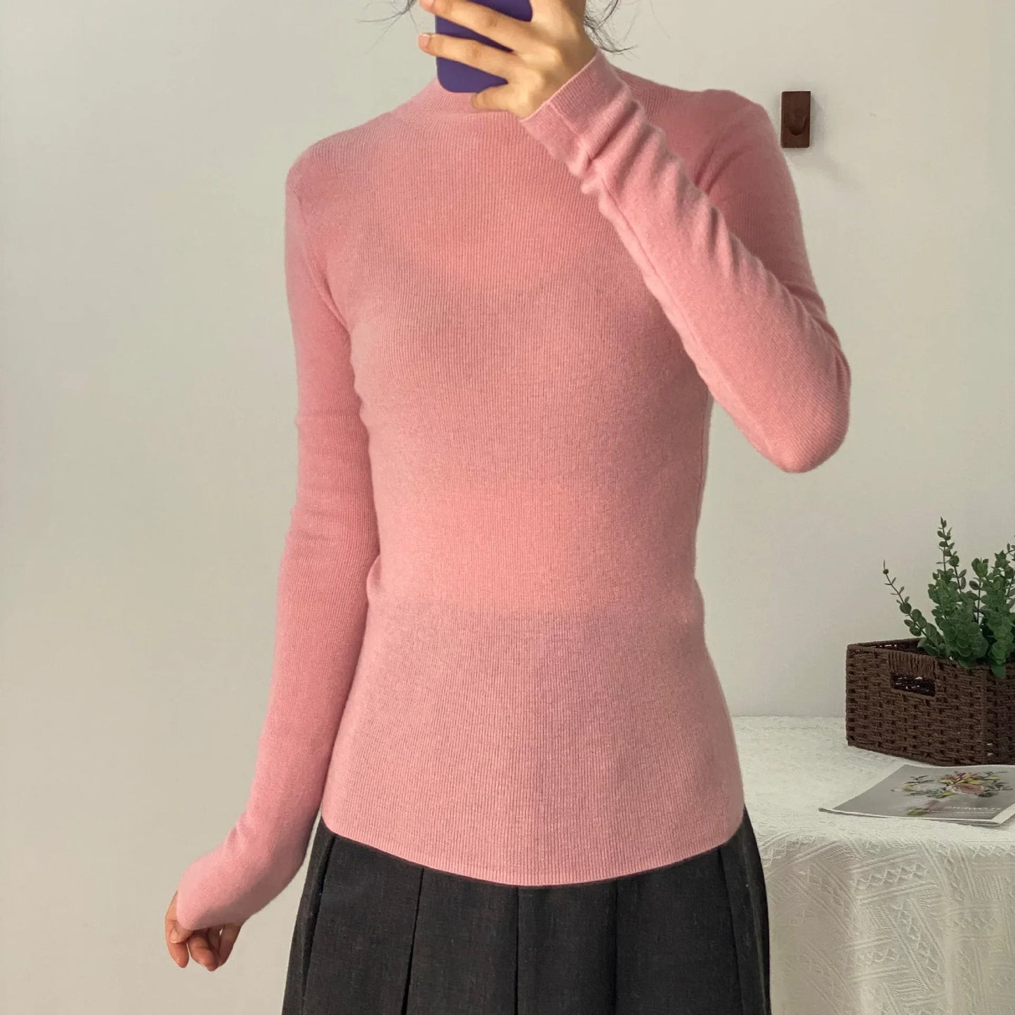 100% Ultra-fine Merino Wool Sweater Autumn and Winter Loose and Simple Semi-turtleneck Wool Bottoming Shirt Multi-color Sweater.