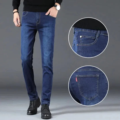 Slim Fit Men's Jeans Casual Elastic Korean Style Autumn Grey Trendy Long Pants Versatile Slim Legged Casual Trousers