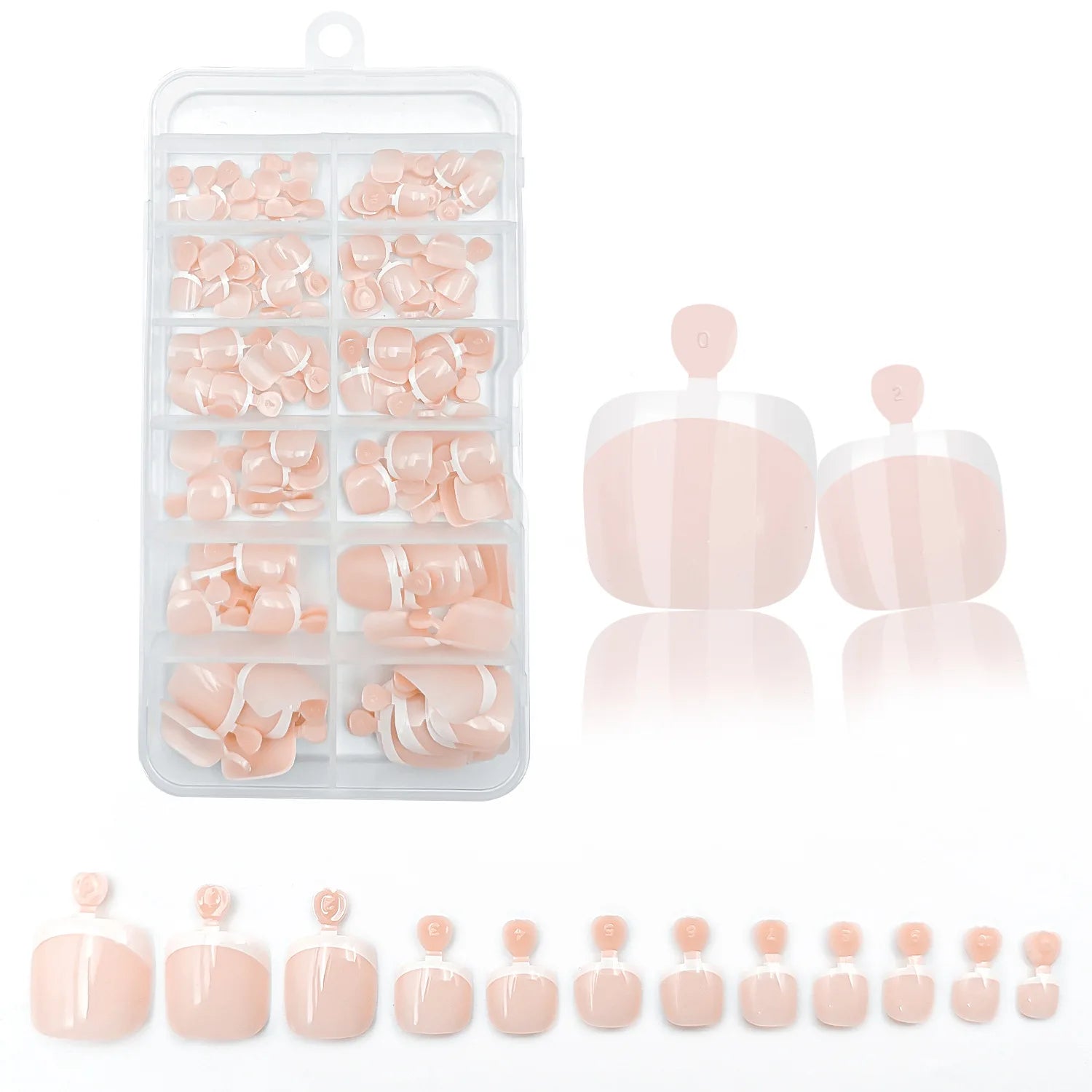 120Pcs Glossy Nude Pink French Press-On-Toenail Set 1*Box Short French Square  Fake Toe Nails Solid-Color Manicure Toenails Tips.