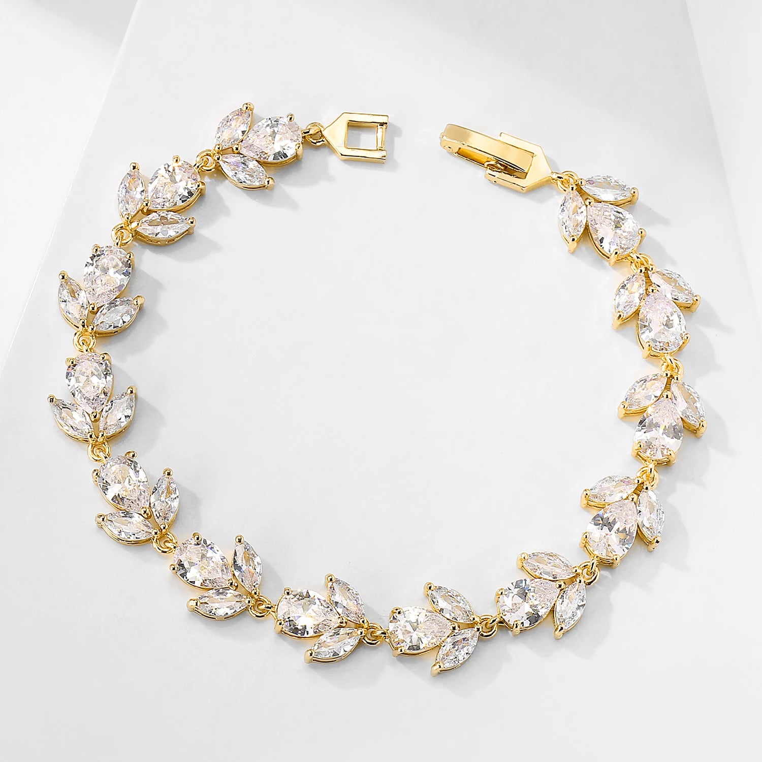 ZAKOL Luxury AAA Cubic Zirconia Wedding Bracelets for Women High Quality White Gold Color Leaf Charm Bracelet Bangles.