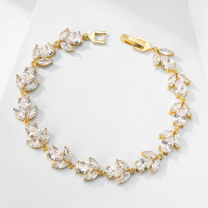 ZAKOL Luxury AAA Cubic Zirconia Wedding Bracelets for Women High Quality White Gold Color Leaf Charm Bracelet Bangles.