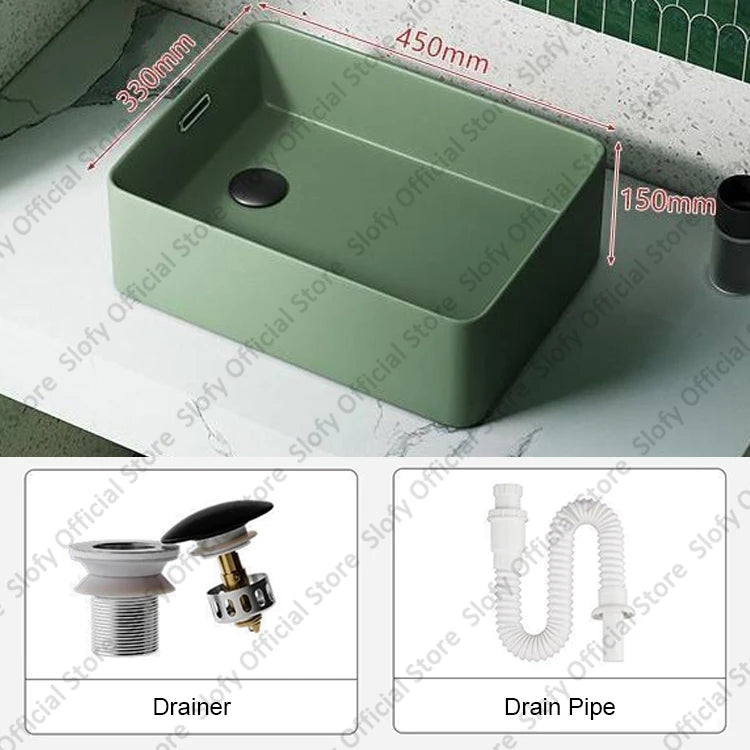 Grünes Haushalts-Hotel-Badezimmerwaschbecken, einfaches künstlerisches Keramik-Waschbecken über der Theke, Sockelwaschbecken, Balkon, Waschmaschine, Waschbecken