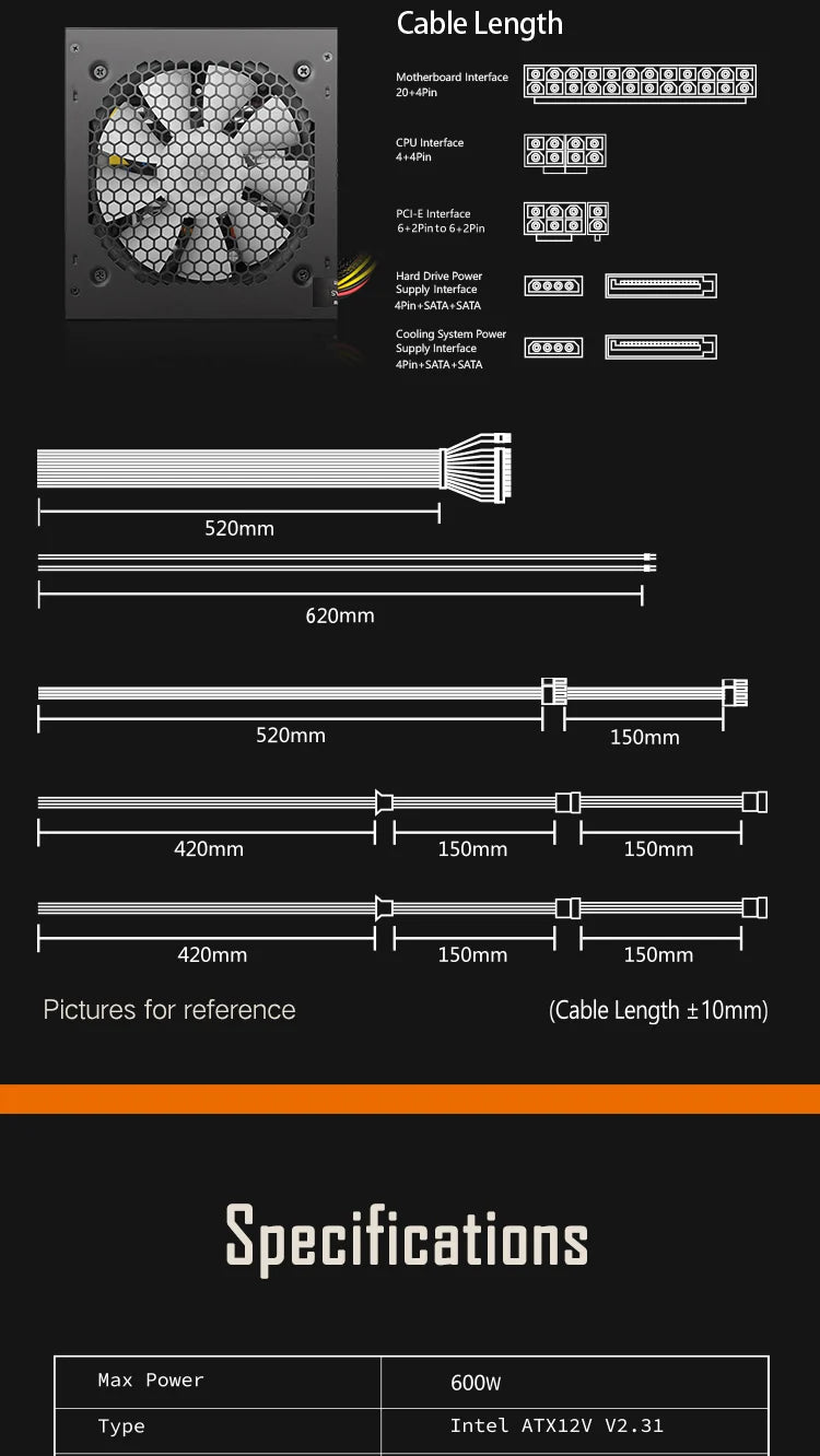 Aigo AK PC PSU Power Supply Unit 500W 600W 700W 800W 1000W Gaming 120mm RGB Fan 220V ATX Desktop computer Power Supply for BTC.