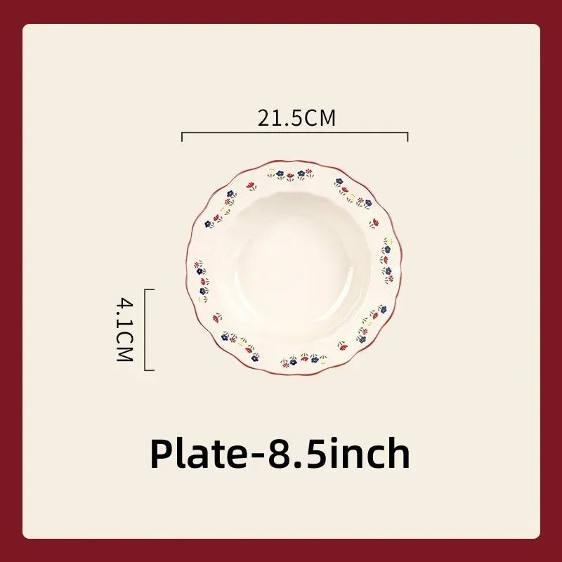 SOLECASA Ceramic Tableware Pastoral Style Rice Soup Bowl Fruit Salad Bowl Dish Pasta Dessert Plate Dinnerware Table Decoration.