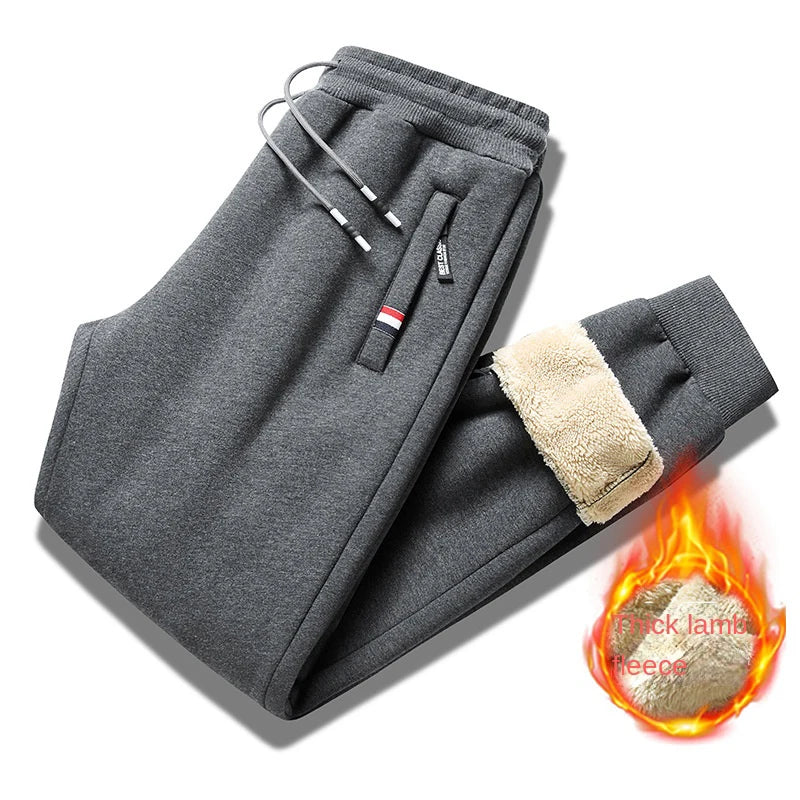 Winter Lambswool Warm Pants Men's Thick Fleece Thermal Trousers Men Fitness Jogging Drawstring Pants Male Sweatpants.