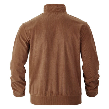 Men's Corduroy Jacket Stand-up Collar Slim Fit Retro Multi-pocket Workwear Commuter Coat for Spring And Autumn