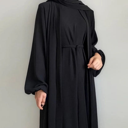 Muslim Woman Abaya 2 Piece Set Abayas Kimono with Sleeveless Hijab Dress Sets Islamic Matching Outfit Dubai Turkey Ramadan Eid