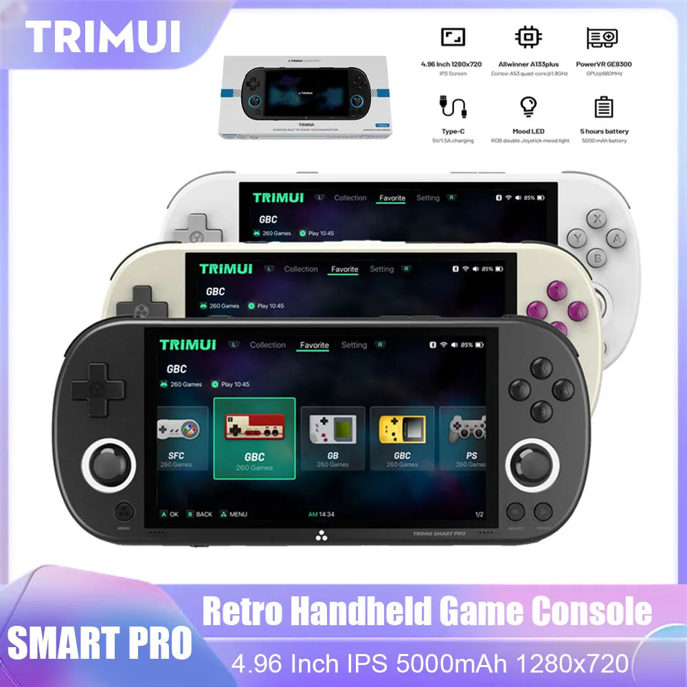 Trimui Smart Pro Portable Retro Arcade Game Console 4.96inch IPS Handheld Game Console Type-C LINUX HD Screen Smart Video Player.