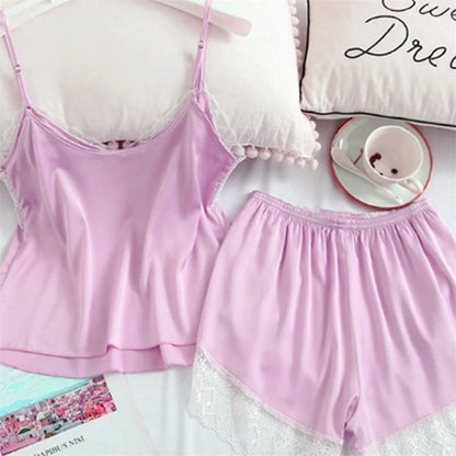 Sexy Spitze Spleißen Hosenträger lose Shorts zweiteiliges Pyjama-Set für Frauen.