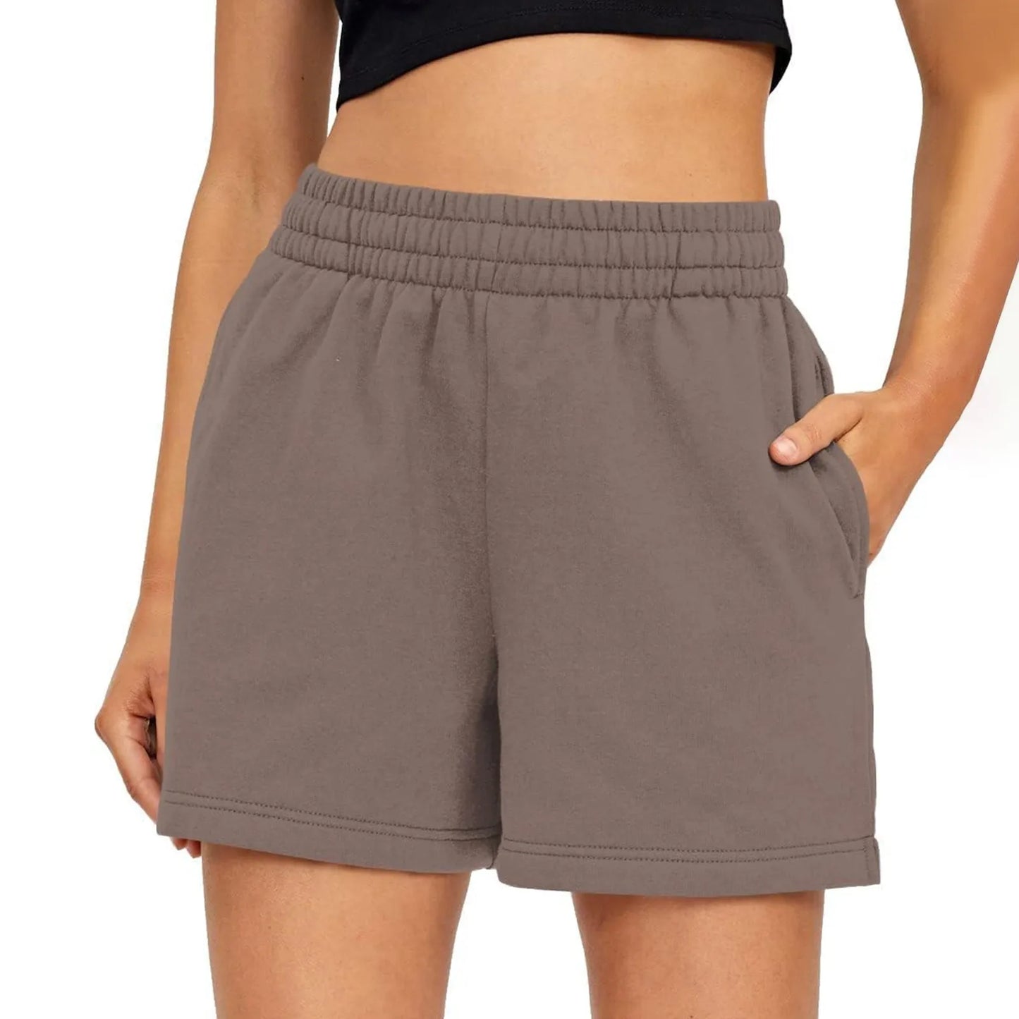 Plain Color Sports Shorts Casual Summer Comfortable And Soft Elastic High Waist Running Shorts With Pockets For Women.