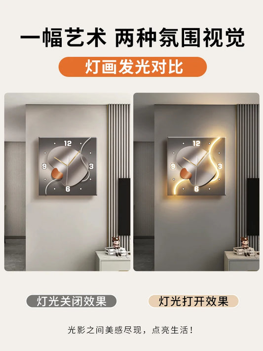 Stein zu laufen Wanduhr Wohnzimmer moderne Licht Luxus Dekoration Uhr hängen Wand leuchte High-End-Sinn Restaurant Uhr