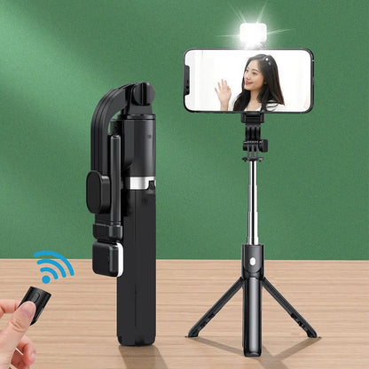 Portable Bluetooth Selfie Stick Retractable Multifunctional 103CM Phone HoldeTripod With Selfie light Wireless Remote Shutter.