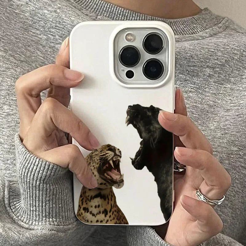 Black and Gray Leopard Pattern Soft Phone Case For iPhone 16 15 Plus 14 13 12 11 17 Air Pro Max Cover Shockproof Bumpers Fundas.