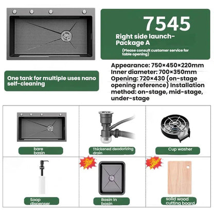 Stainless Steel Kitchen Sink Household Rice Grain Pattern Large Single Slot Wear Resistant Wash Dish Bowl Countertop Basin