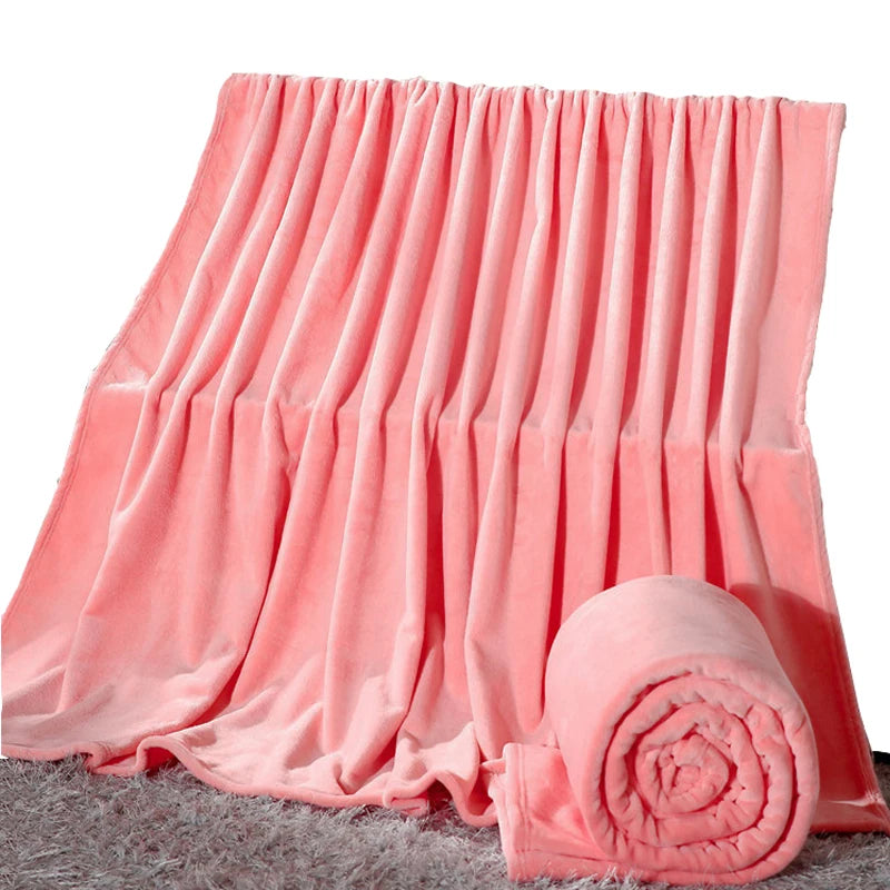 230GSM Coral Fleece Flannel Blankets For Beds Solid Blue Pink Soft Warm Thin Bedspread Sofa Cover Faux Fur Plaid Blanket.